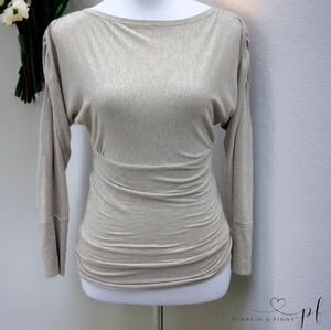 High Street Fashion Gold Long Ruched Sleeve Scoop Neck Tunic Sz XS